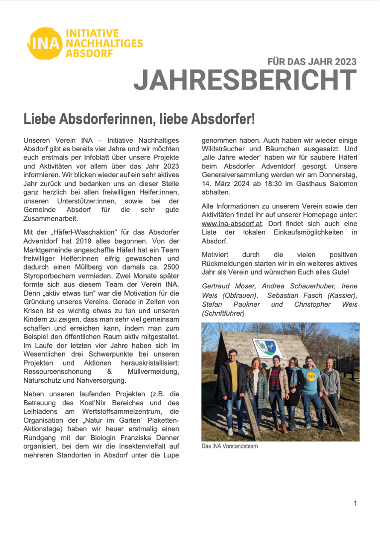 Titelseite des Jahresberichts 2023